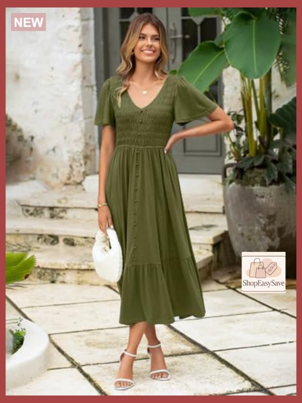 Boho Maxi Dress with Pockets Smocked Waist Flowy Tiered Summer Casual - Picture 3 of 7